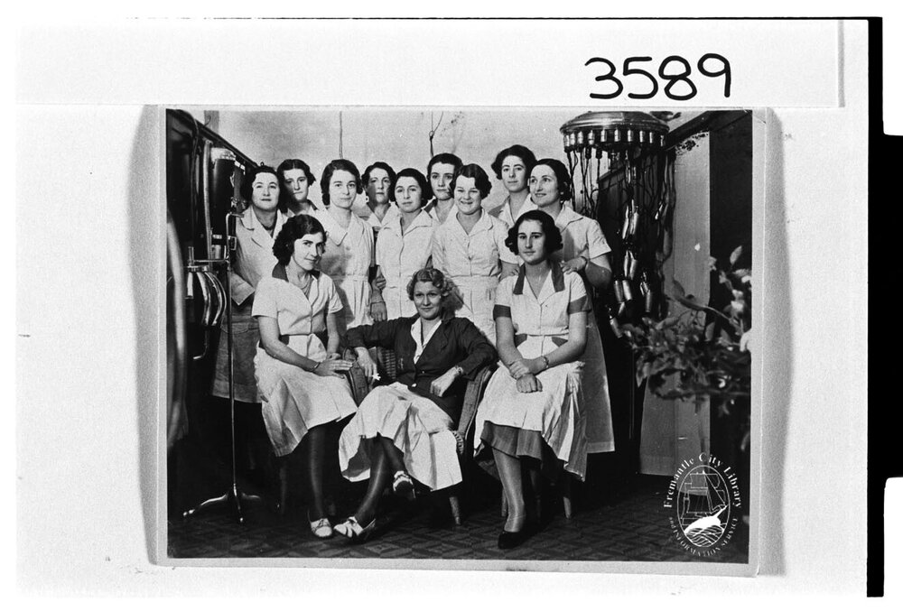 Aileen Armstrong and hairdressing apprentices