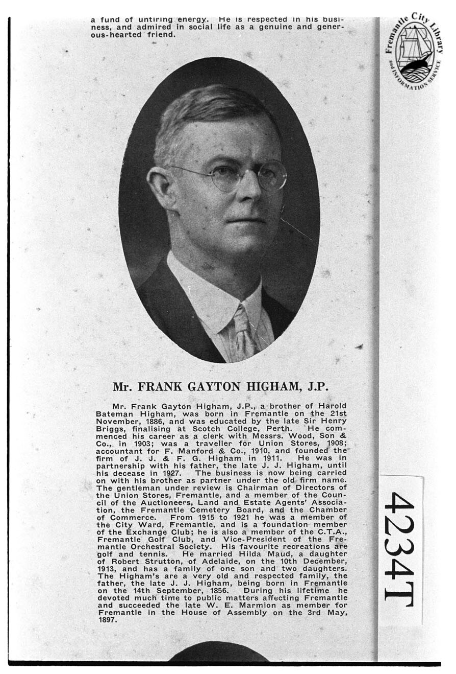 Frank Gayton Higham, 1886-1969