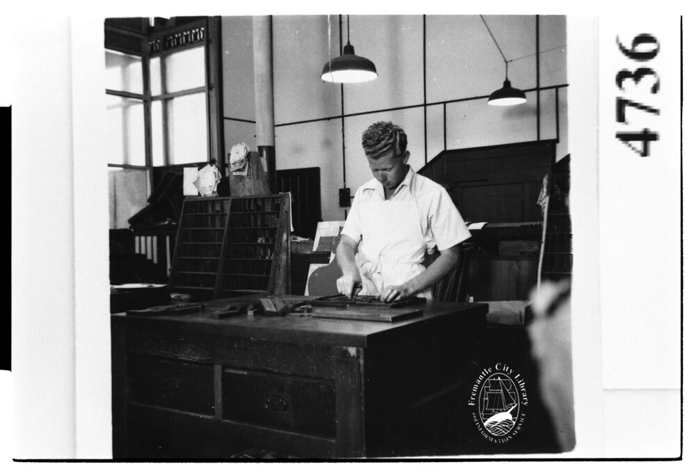 Doug Johnson setting type