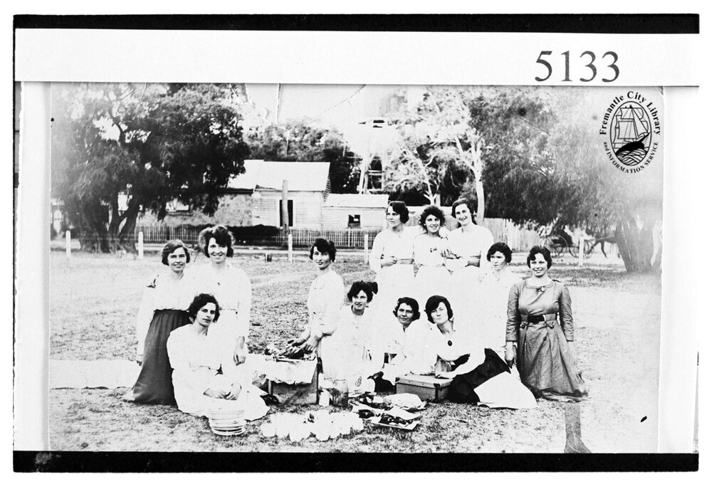 Girls from the Cabin Tea and Dining Rooms enjoying a picnic