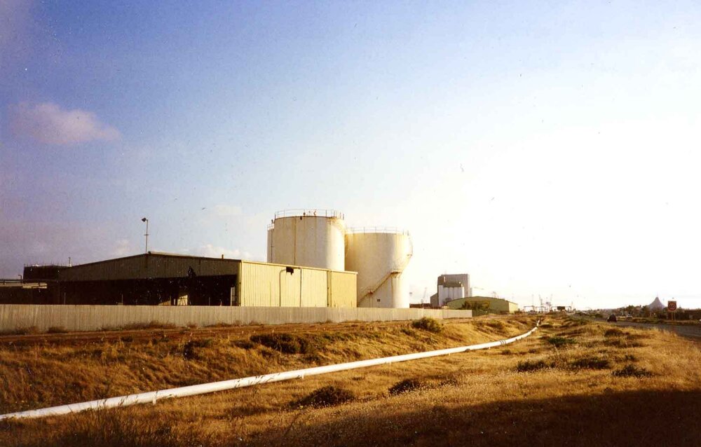 Caltex tanks on the east side of Port Beach Road. Caltex