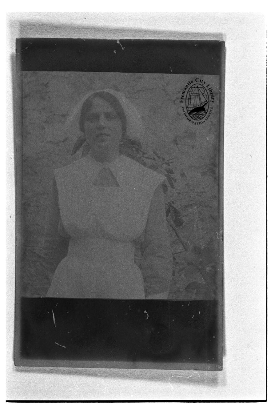 A nurse, possibly Florrie Jennings, at the Number 8 Australian General Hospital in South Terrace.