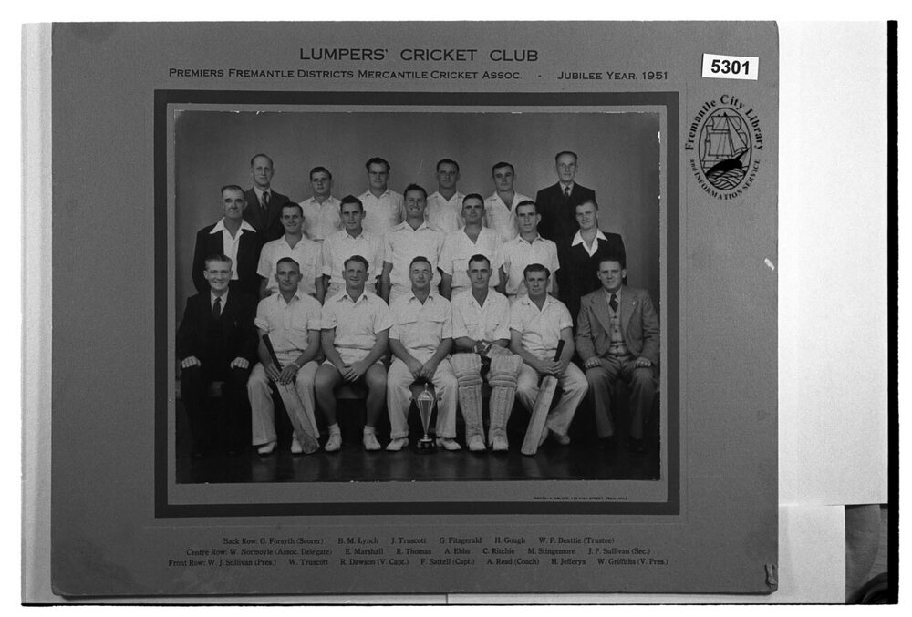 Lumpers' Cricket Club, Premiers Fremantle Districts Mercantile Cricket Assoc., Jubilee Year 1951