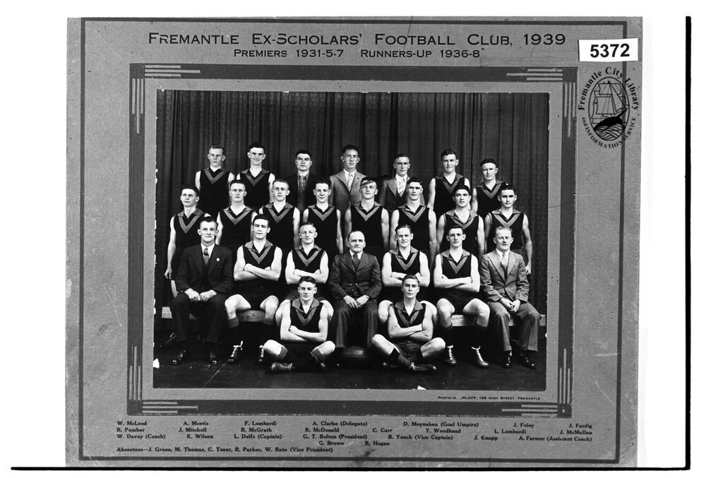 Fremantle Ex-Scholars Football Club Runners-up 1939, Premiers 1931-5-7, Runners-up 1936-38