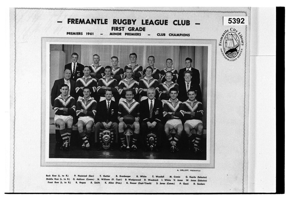 Fremantle Rugby League Club : First Grade Premiers 1961 - Minor Premiers - Club Champions