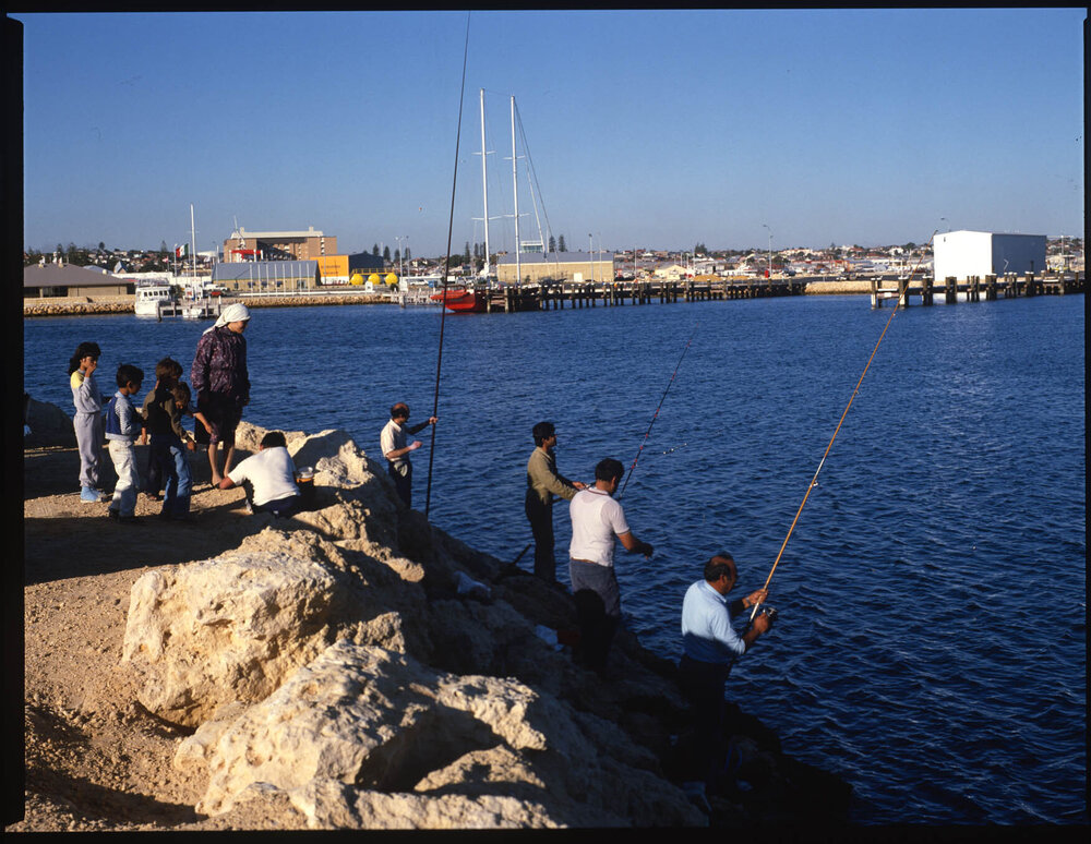 Muslim family fishing Fremantle Harbour