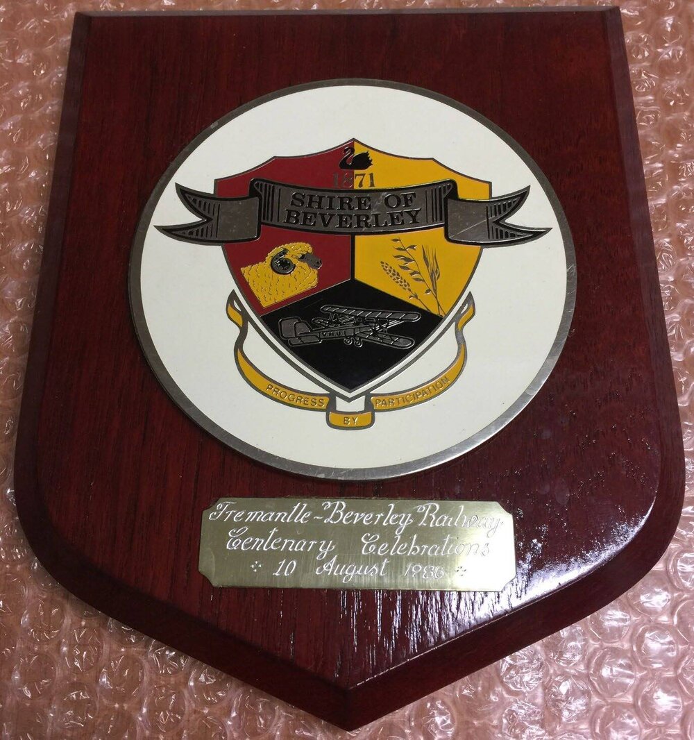 Plaque - Shire of Beverley - Fremantle Railway Centenary