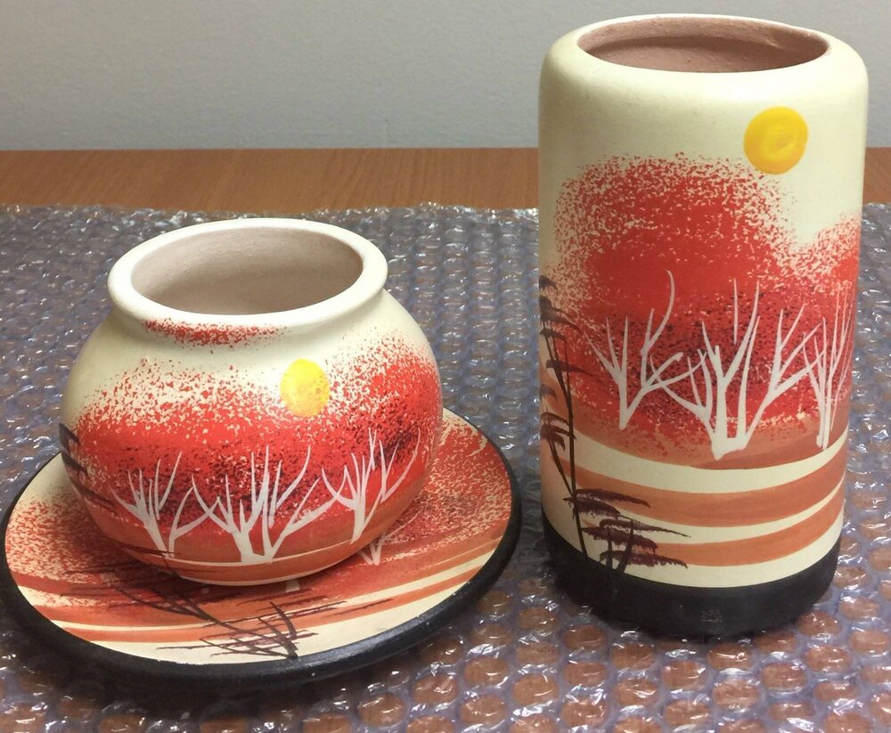 Japanese 3-piece set - bowl, saucer &amp; ceramic jar