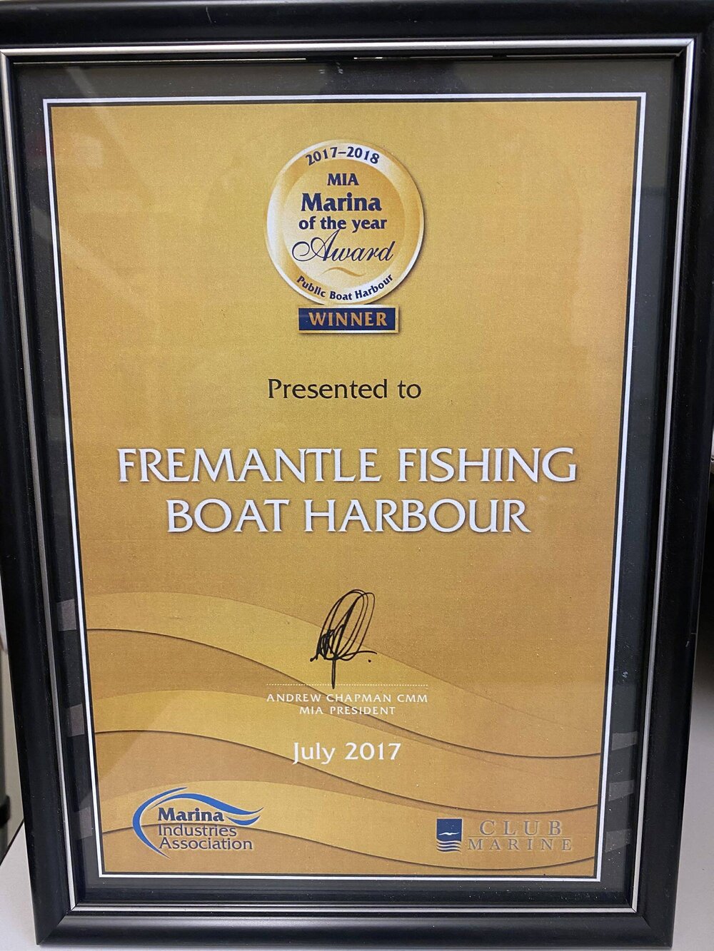 Framed Certificate &ndash; Fremantle Fishing Boat Harbour