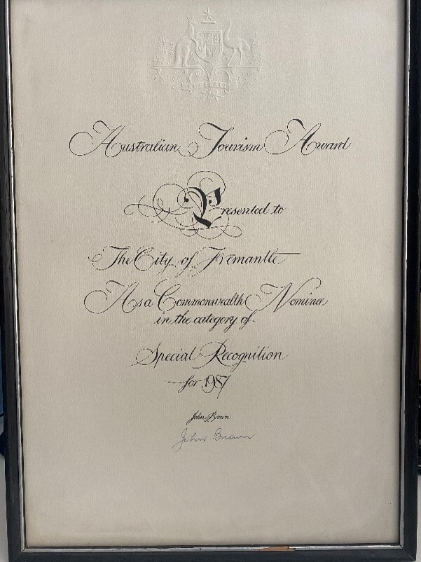 Framed Certificate &ndash; Australian Tourism Award