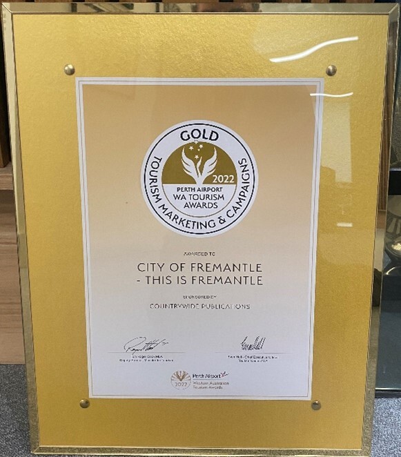 Framed Item - WA Tourism Awards - This is Fremantle 2022