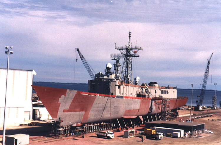 HMAS Adelaide II on a slip at Fremantle.