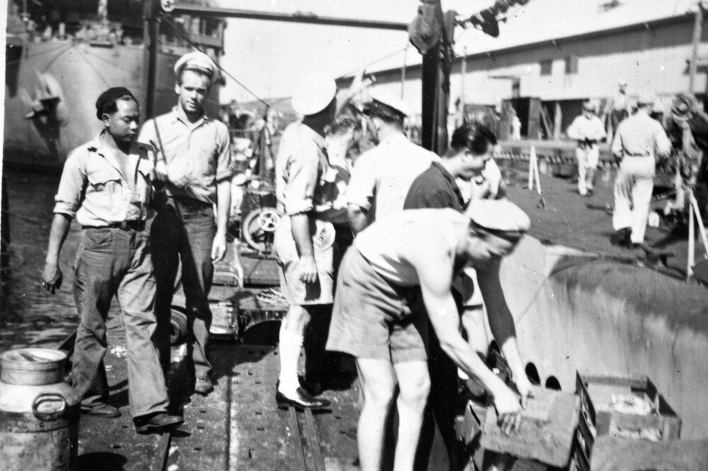 Sailors on Dutch submarine in Fremantle
