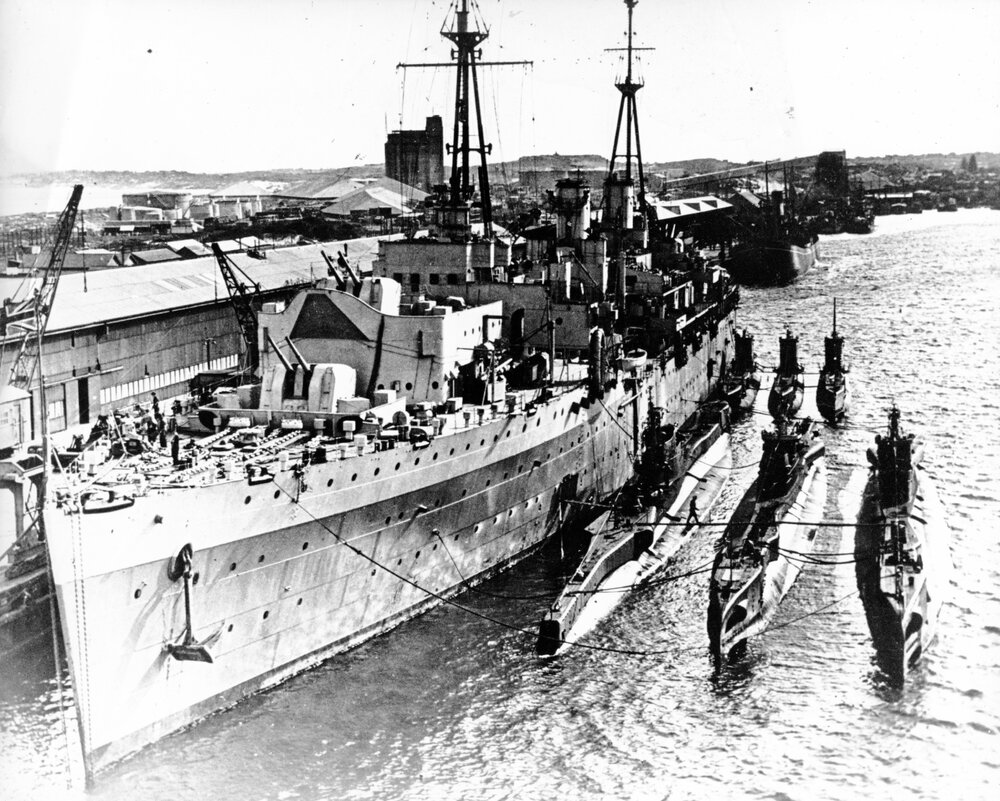 HMS Tyne sub depot ship with Submarines at Fremantle