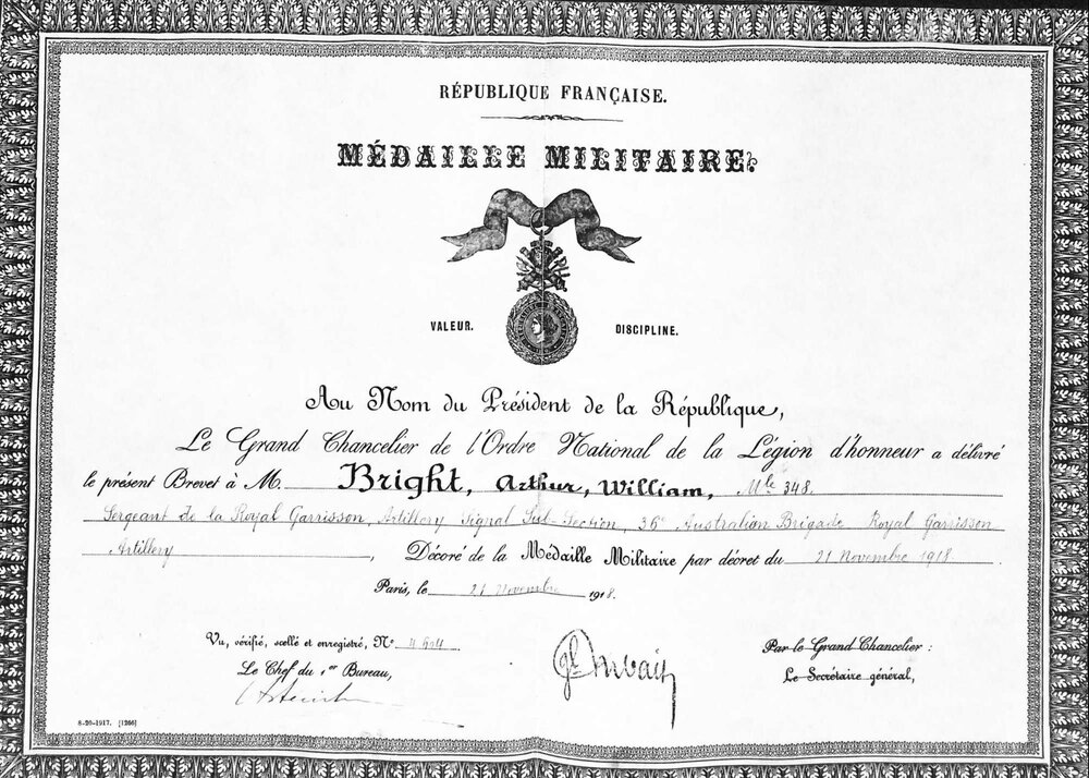 Bright, Arthur medal scroll | City of Fremantle Local History Centre