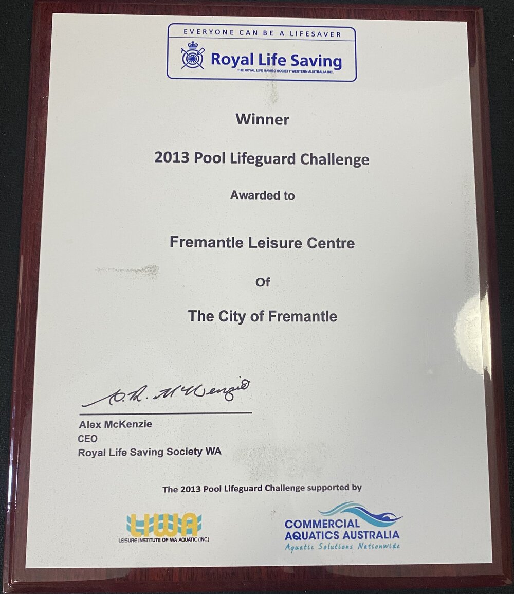 Plaque - Royal Lifesaving - Fremantle Leisure Centre