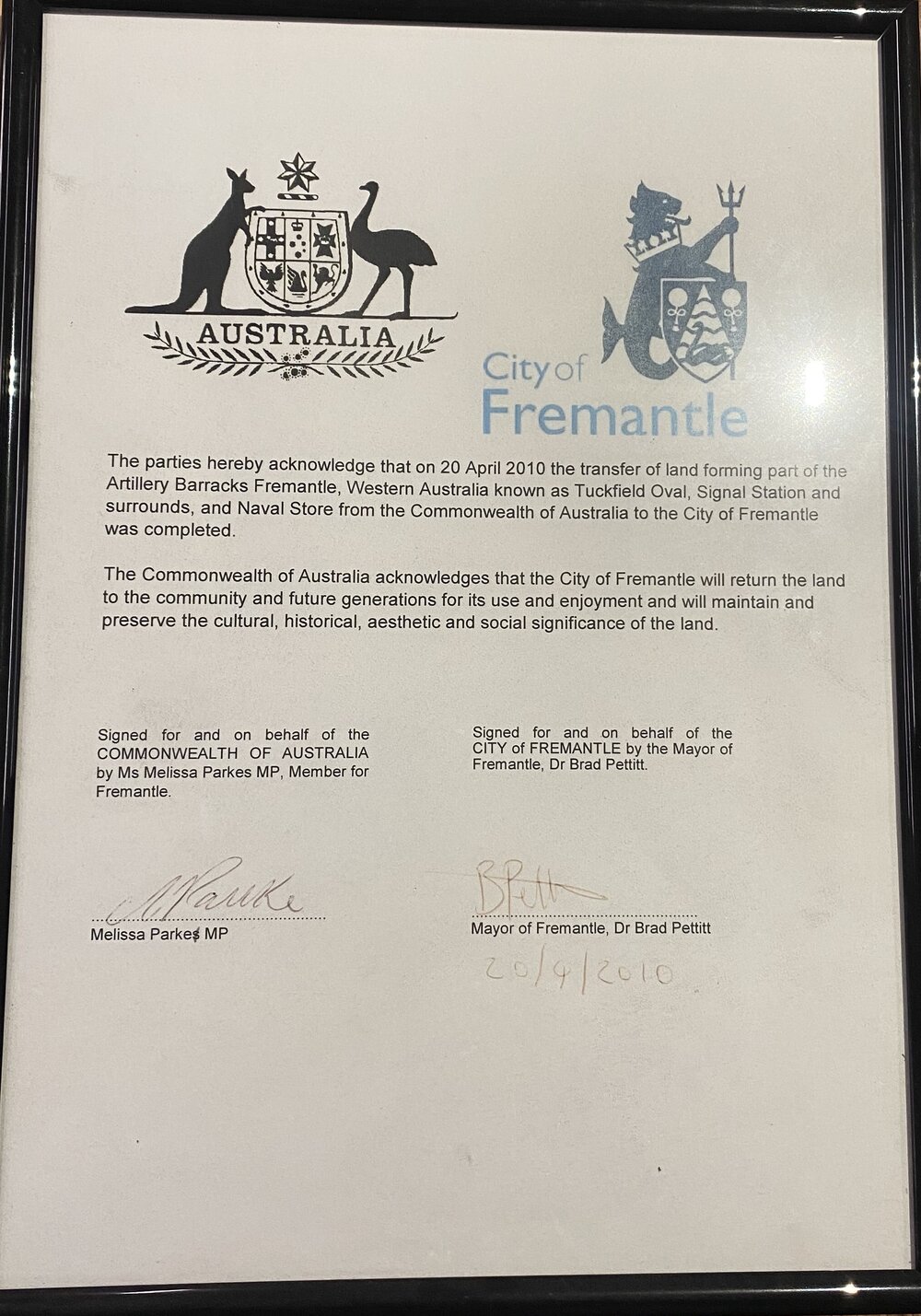 Framed Certificate - Land Transfer
