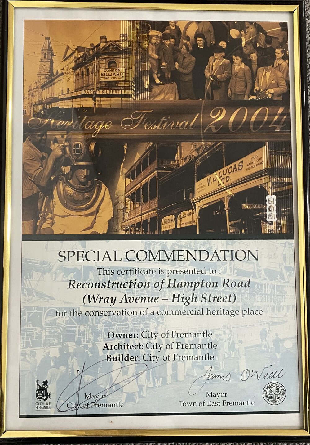 Framed Certificate - 2004 Heritage Festival