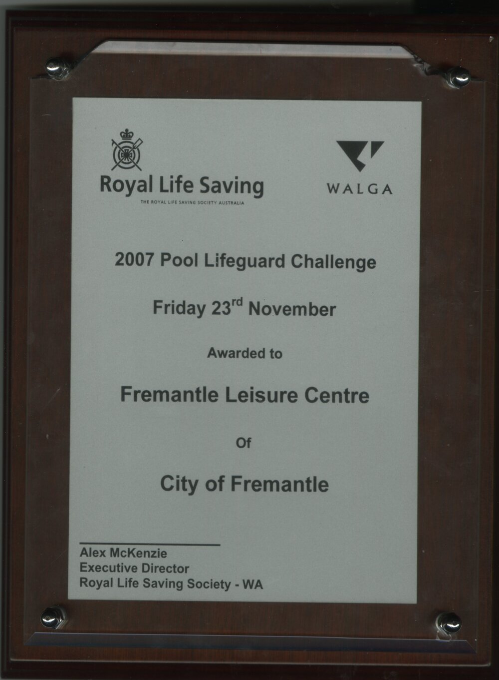 Plaque - Royal Lifesaving - Fremantle Leisure Centre