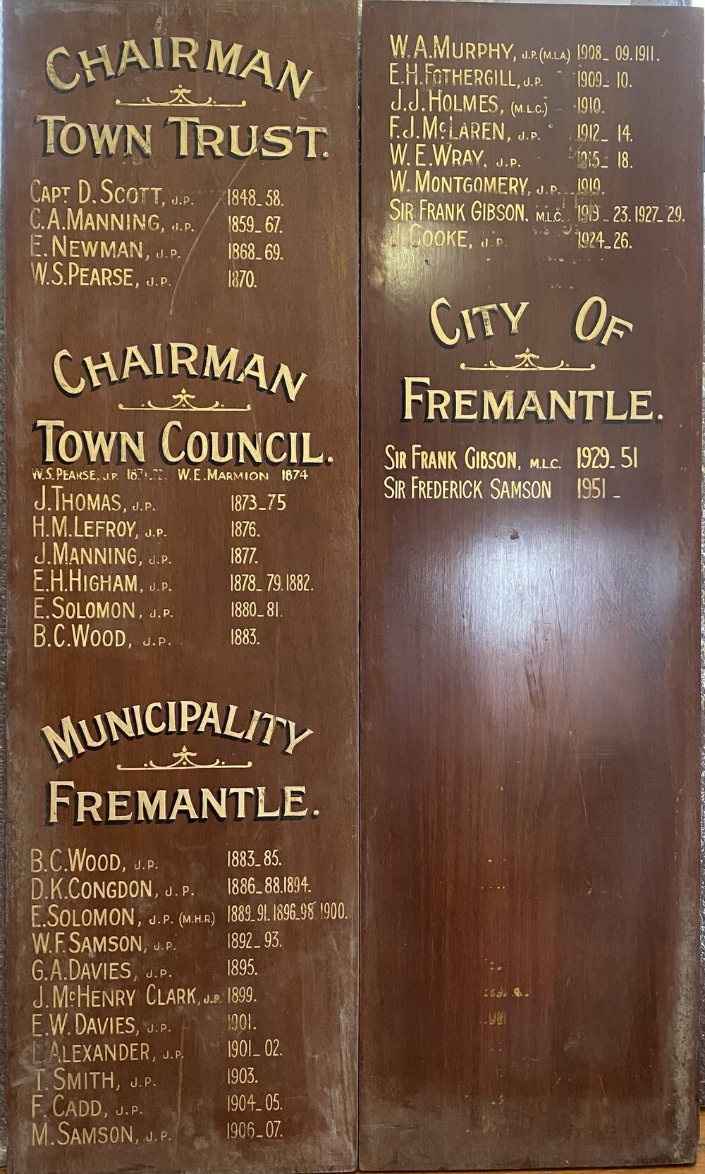 Honour Board City of Fremantle - Chairman Town trust