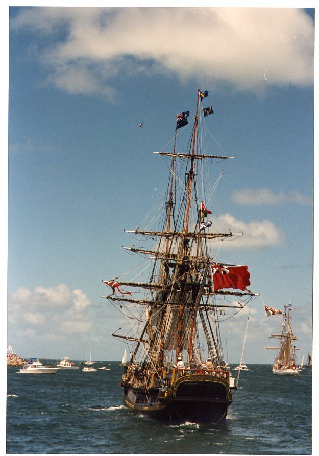 Departure of the re-enactment fleet for the 200th Anniversary of arrival of the First Fleet in 1788.