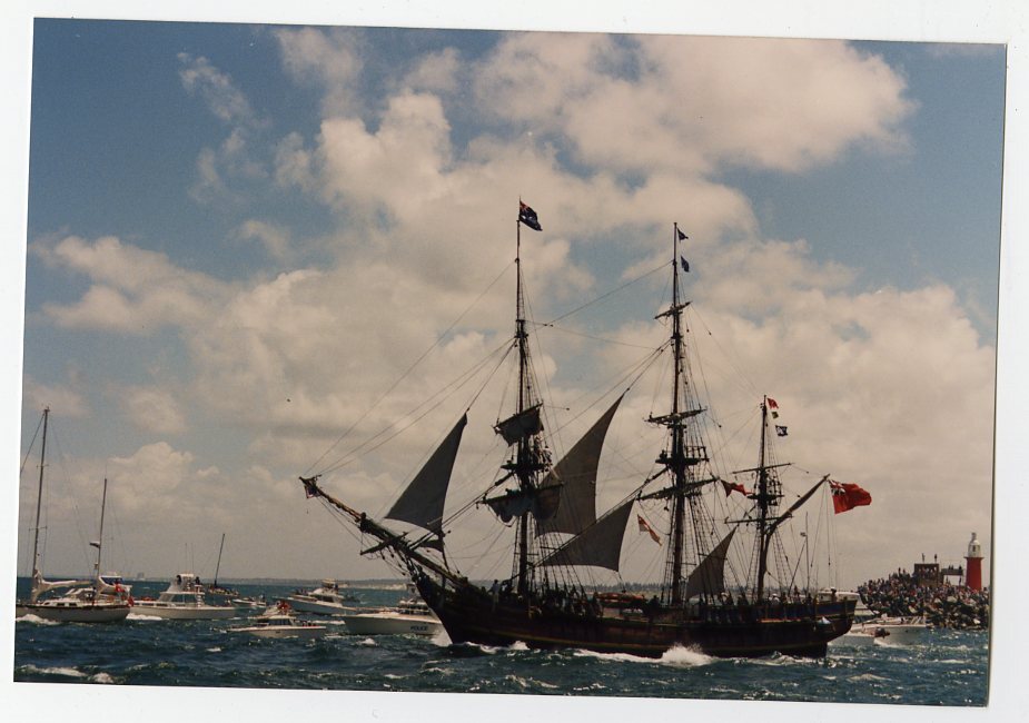 Departure of the re-enactment fleet for the 200th Anniversary of arrival of the First Fleet in 1788.