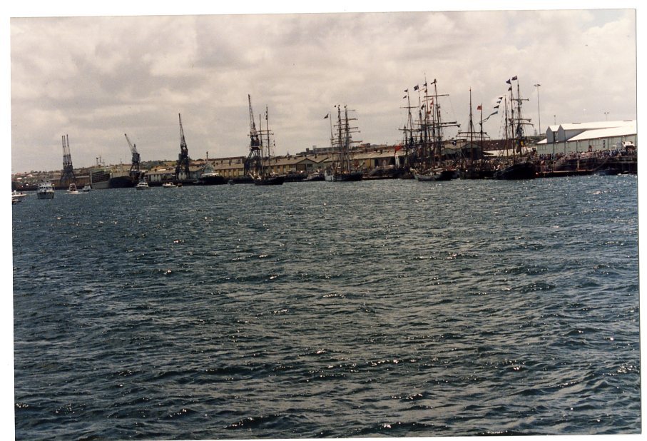 Departure of the re-enactment fleet for the 200th Anniversary of arrival of the First Fleet in 1788.