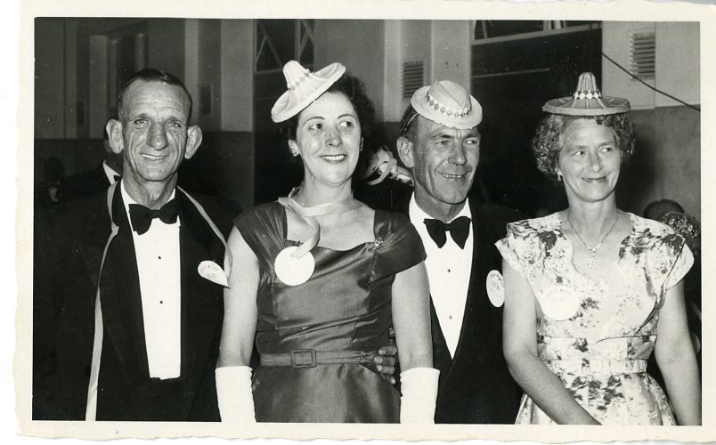 Bridal party of four - Father with bridesmaid ON left, Lynda Edwards (nee Draper?) 2nd from left.