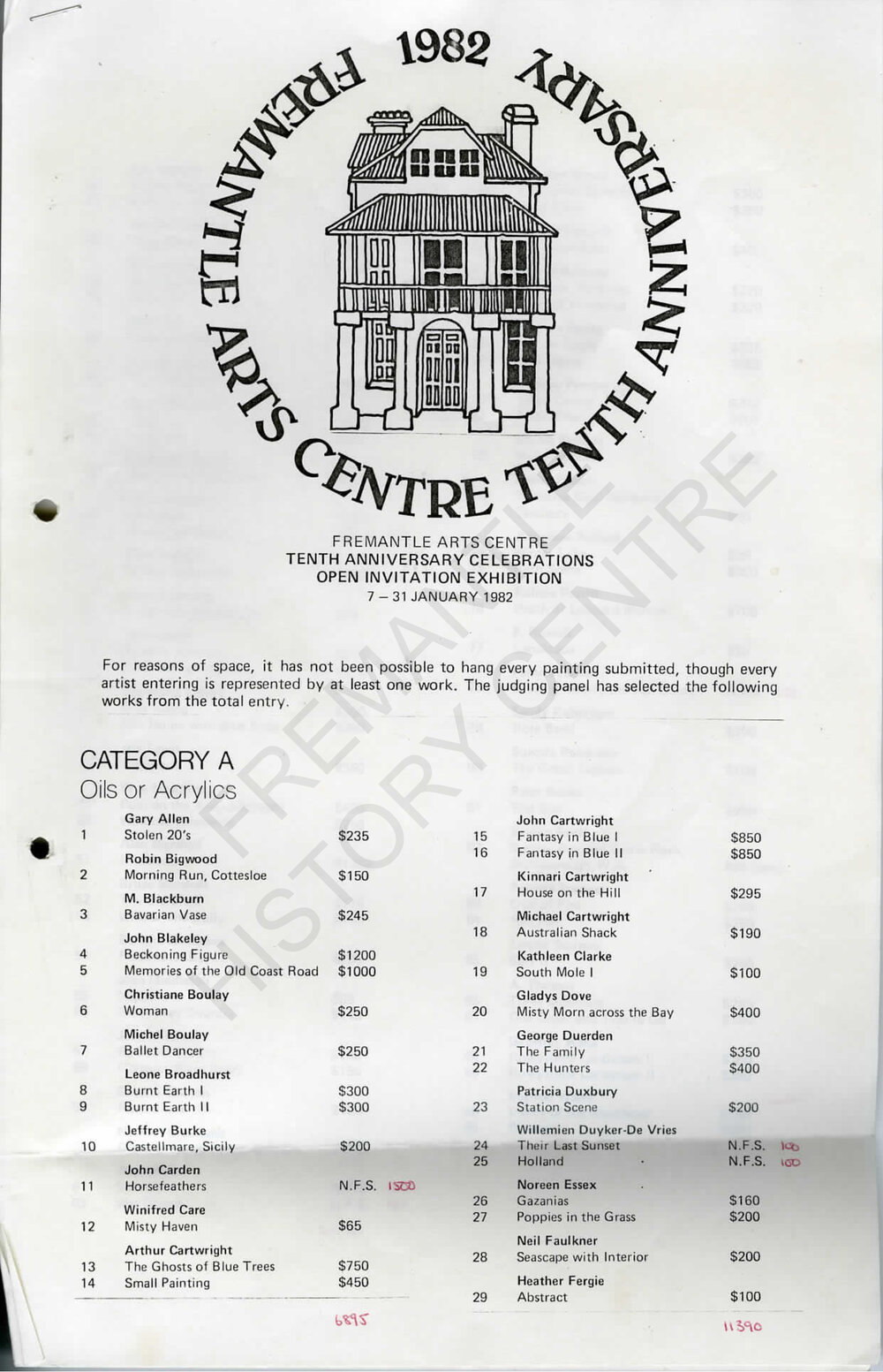 Fremantle Arts Centre 1982 Tenth Anniversary