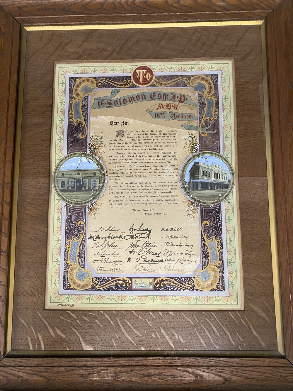 Elias Solomon - Framed Certificate - Fremantle Literary Institute 1901