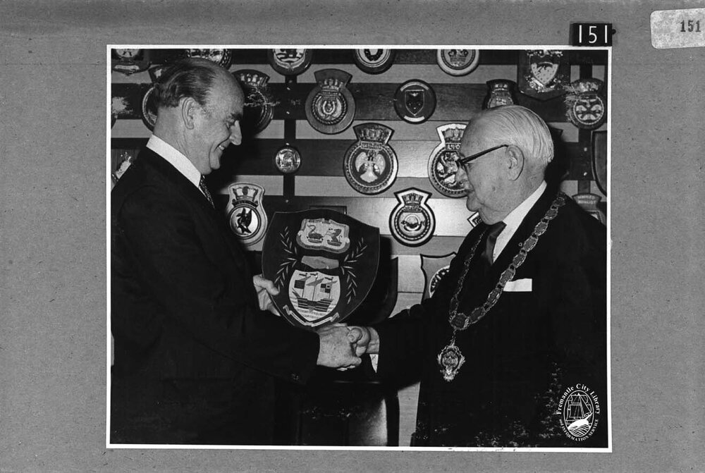 Presentation of Marquetry Shield from Borough of Weymouth by the Premier Hon. John Tonkin
