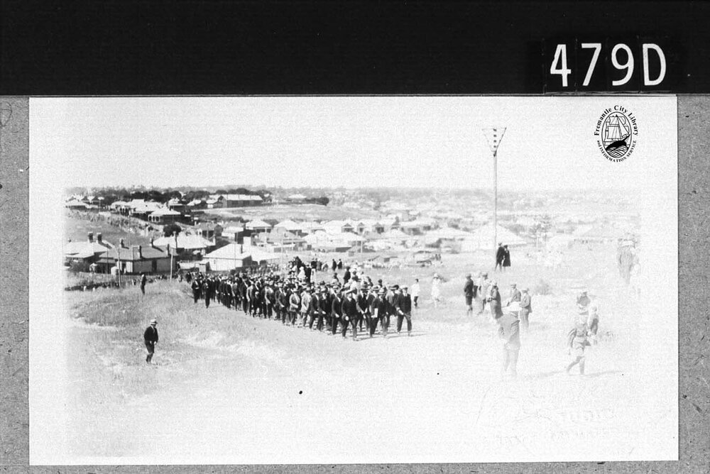 Unveiling of Fremantle War Memorial. Parade up Monument Hill.