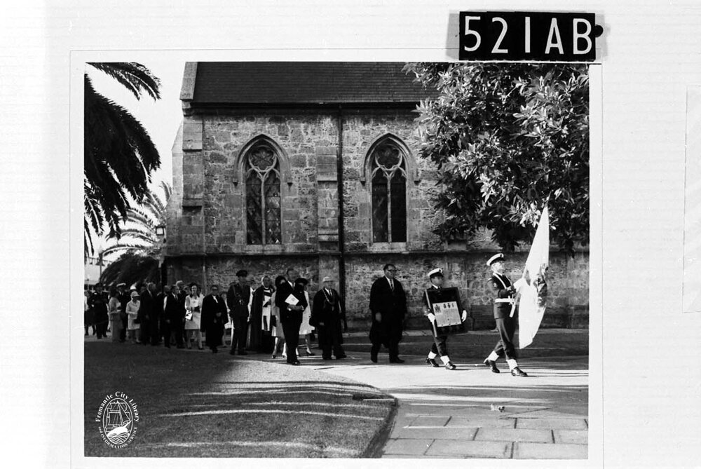 The procession. A slight hitch with the flag