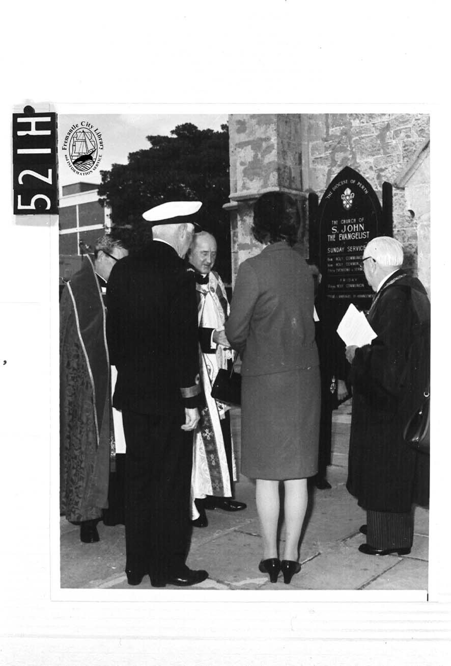 Commodore J.M. Ramsay, C.B.E., D.S.C. representing the Royal Australian Navy with Mrs Ramsay