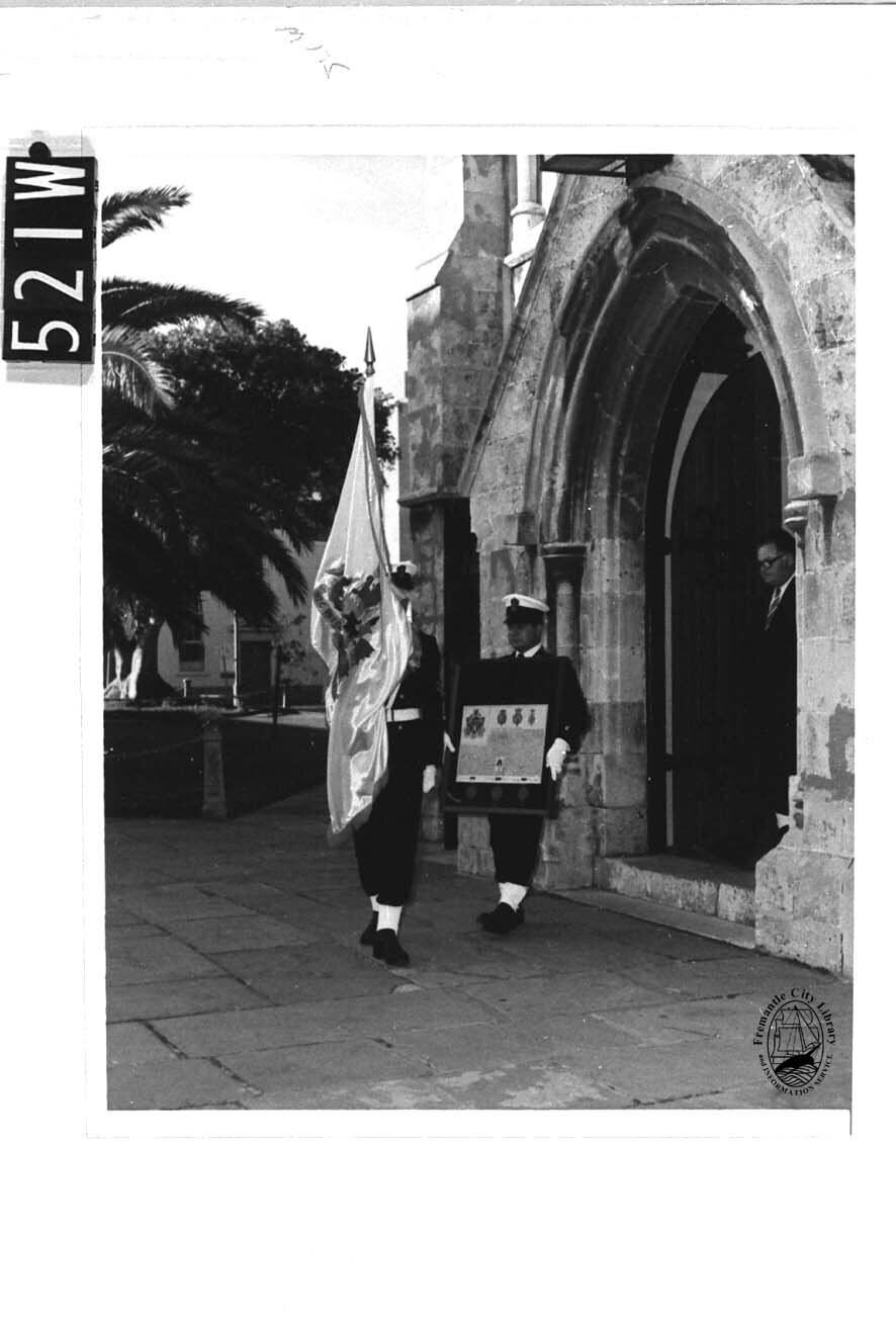 The Emblems were carried by Petty Officer G. Pannell and Fremantle born Chief Petty Officer T. Gangemi