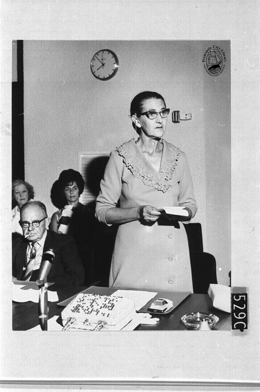 Centenary Council meeting. The Deputy Mayor, Cr. Esme K. Fletcher addressing the meeting