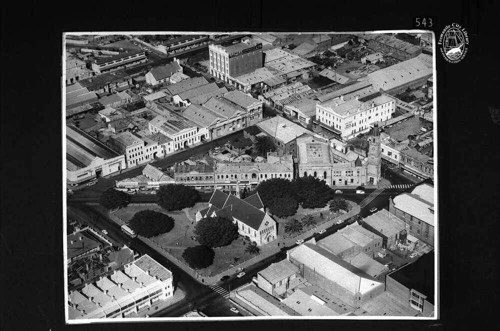 Aerial view of Fremantle centred on St. Johns Square