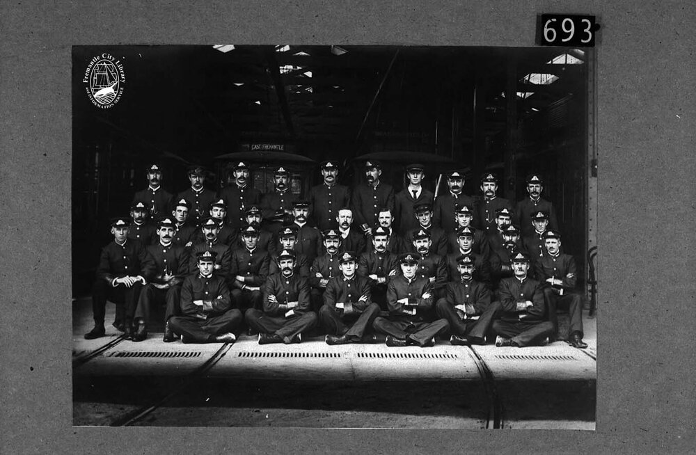 Municipal Tramways staff at the Car Barn