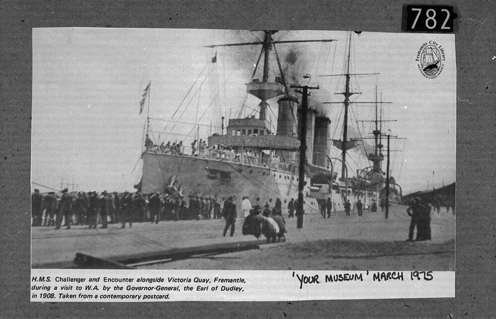 HMS Challenger and HMS Encounter alongside Victoria Quay