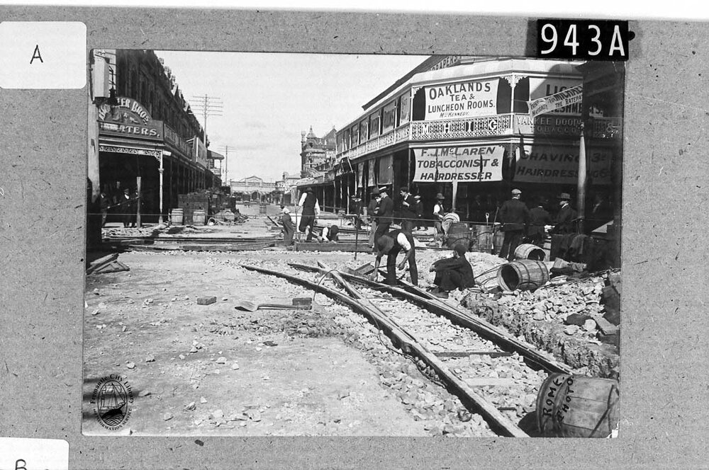Laying of tramlines on Market Street