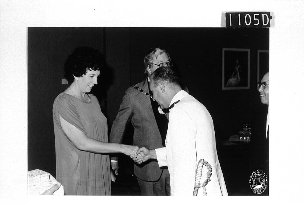 Captain Nei is presented to the Mayoress, Mrs Nina McKenzie