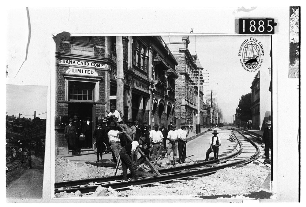 Working on the tramlines at the corner of Phillimore and Cliff Streets