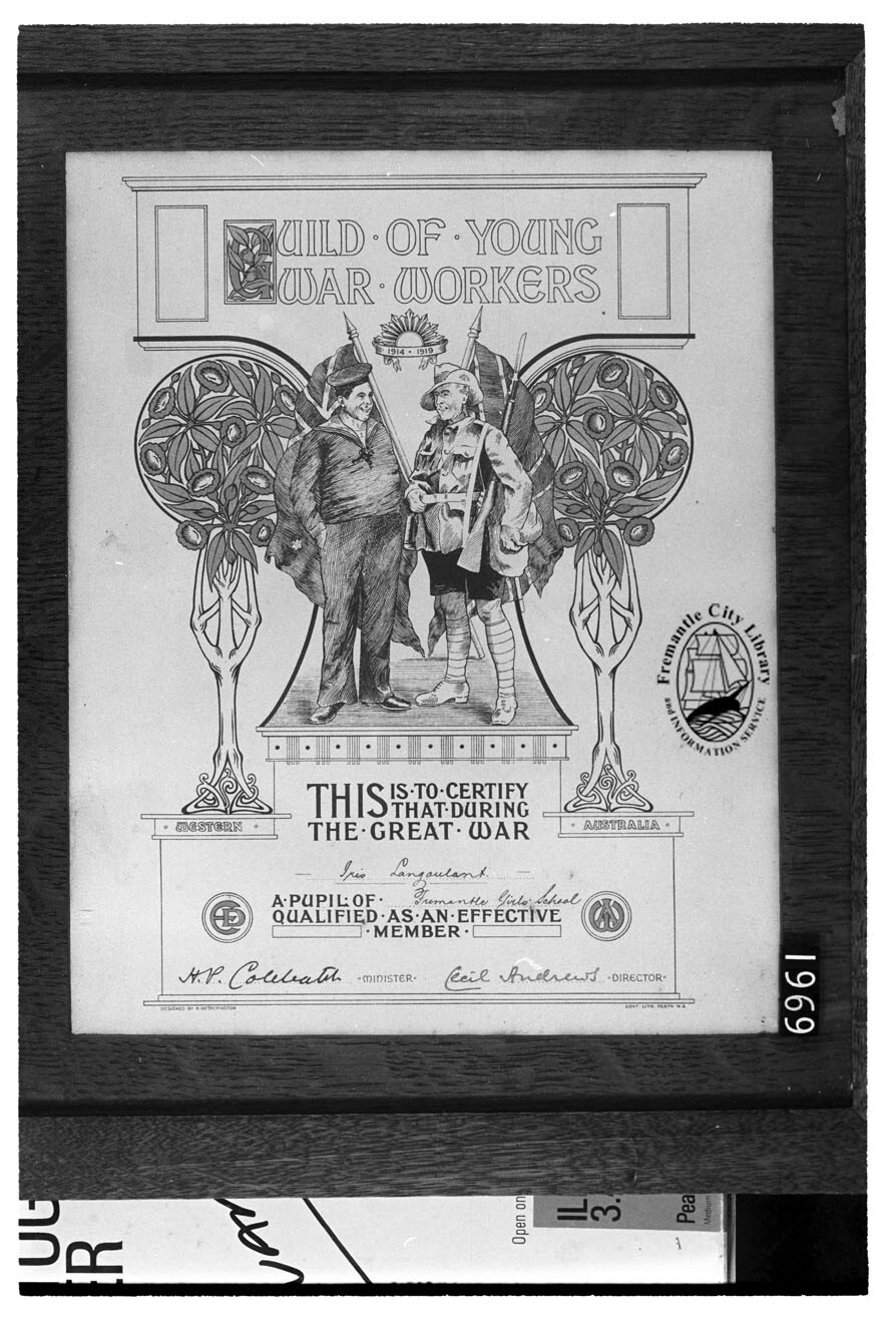 Certificate of the Guild of Young War Workers