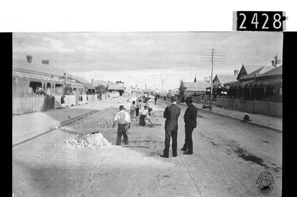 Preparing for the laying of tramlines in Mandurah Road