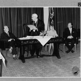Presentation of marquetry shield by Premier (Hon. J. T. Tonkin)
