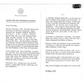 Formula for handing over of Letters Patent and City Flag on change of Mayor