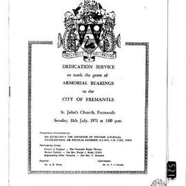 Cover of programme for Dedication Service to mark the grant of Armorial Bearings to the City of Fremantle