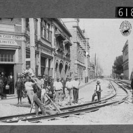 Construction of tramlines, Cliff Street looking South