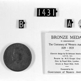 Bronze medal commemorating the Centenery of Western Australia