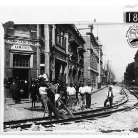 Working on the tramlines at the corner of Phillimore and Cliff Streets